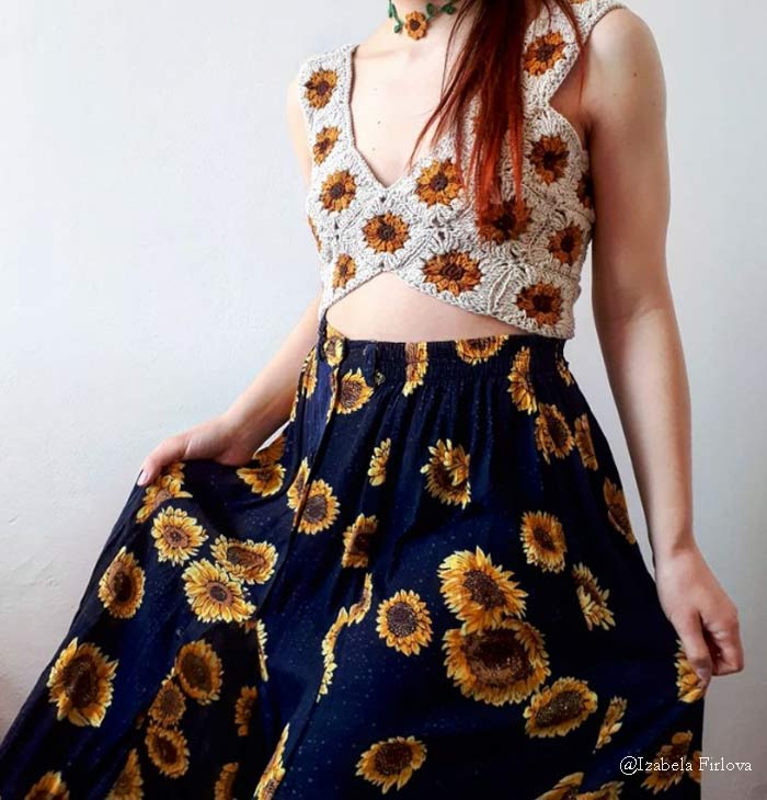 Sunflowers pattern crochet dress by Izabela Firlova