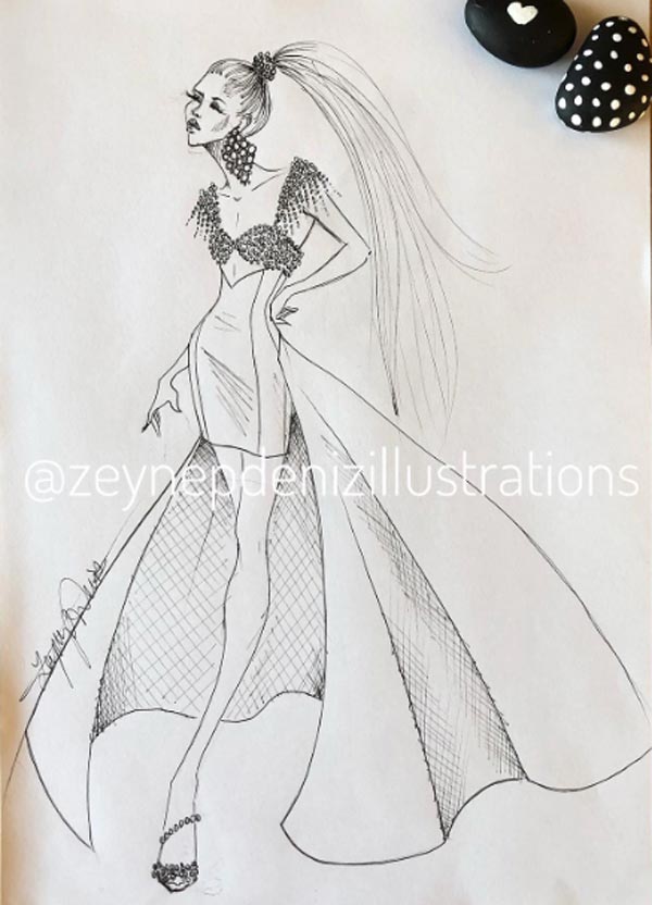 Trendy fashion dress drawing by Zeynep Deniz