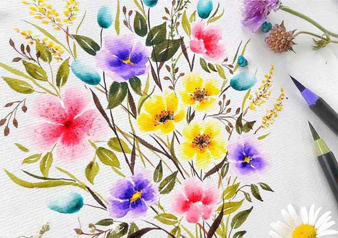 Watercolor Flowers Paintings by Monica Schick