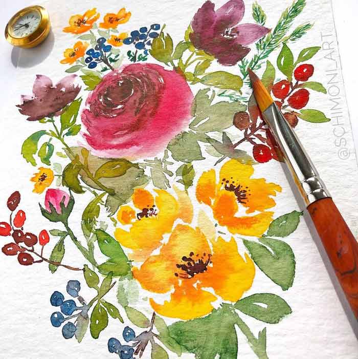 Watercolor Flowers Paintings by Monica Schick