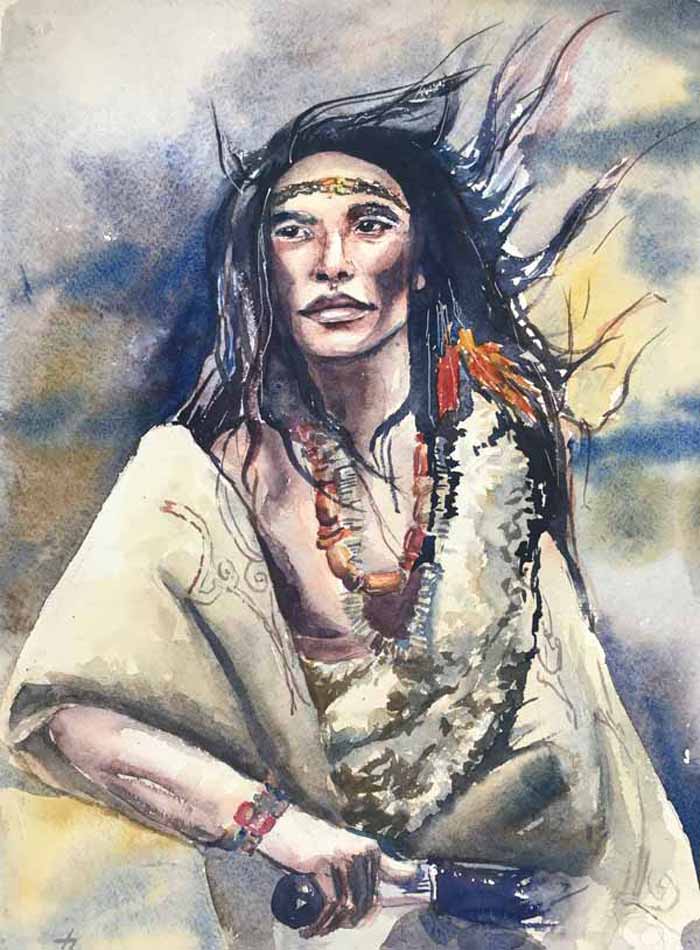 The Portraits of People and Flowers Watercolor Paintings