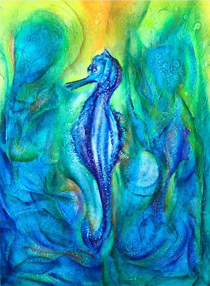 Seahorse acrylic painting by Lucie Svoboda