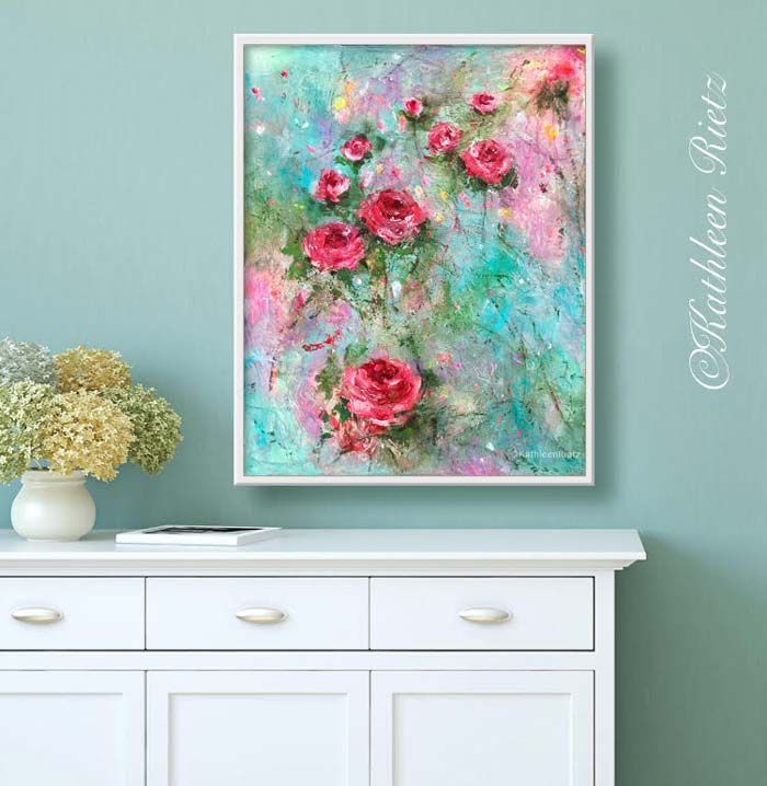 abstract floral canvas painting by Kathleen Rietz
