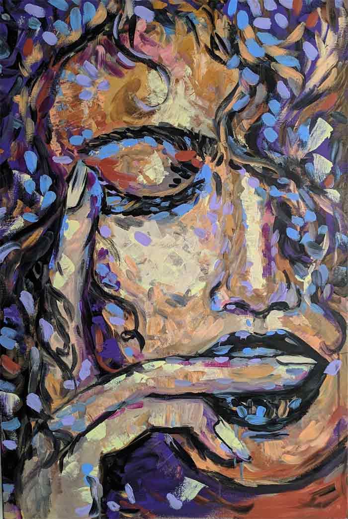 Women's lips finge painting modern art by artist Sandra Valevic