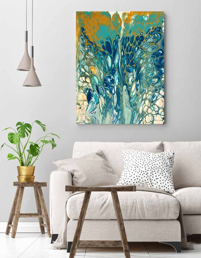 Peacock abstract painting by Lottie OMara