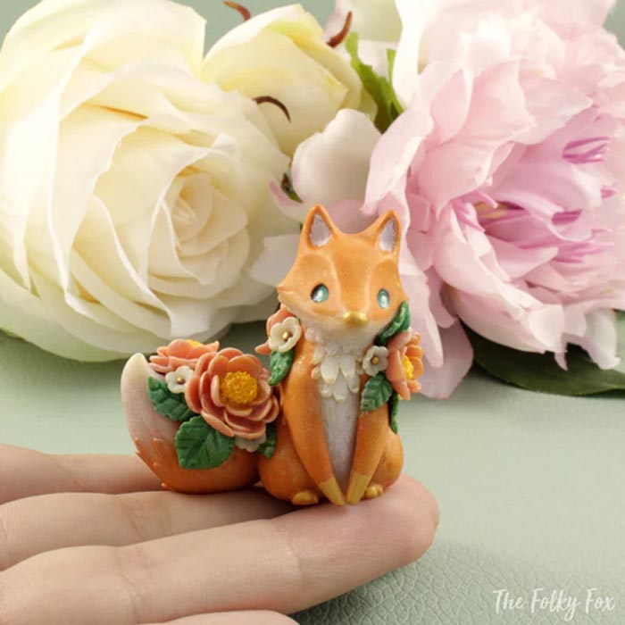 Spring Fox Sculpture in Polymer Clay by Marisa Clemente