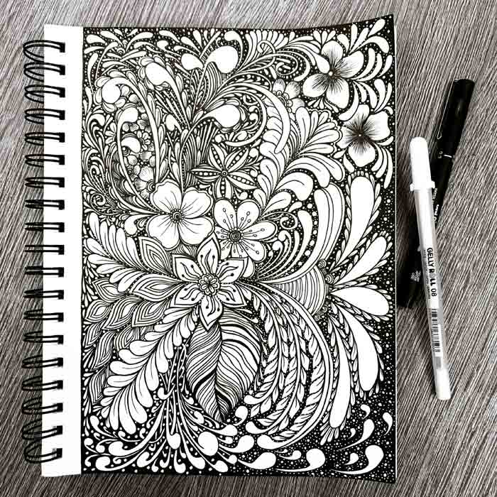 Hand-Drawn Illustration Black and White Flower Design