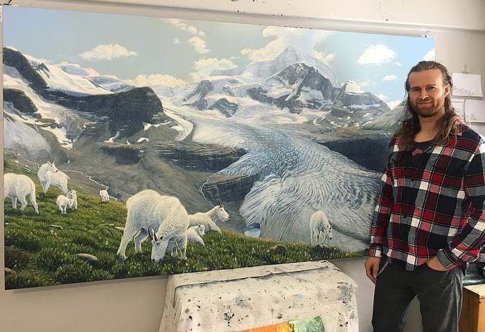 hyper realistic mountain goats painting by Regan Johnston