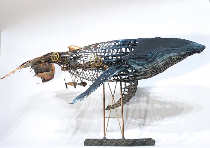 Scrap whale sculpture