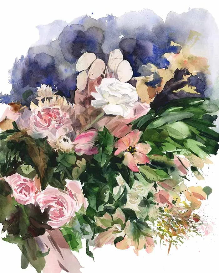 Blush watercolor painting flowers