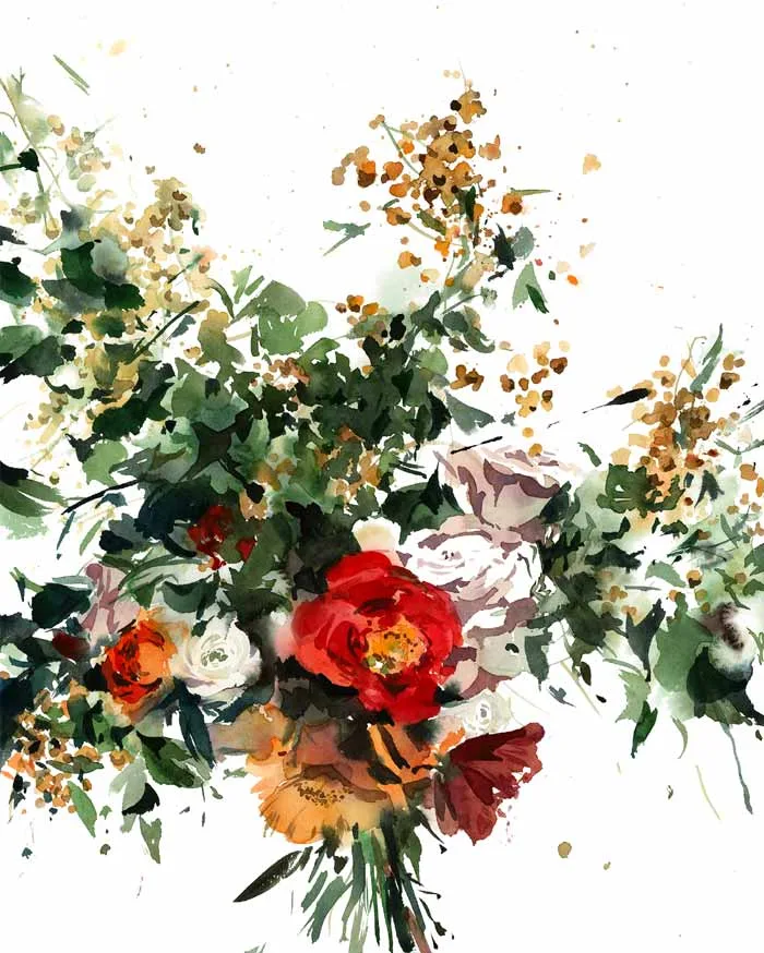Umore Autunnale Flower Watercolor Painting