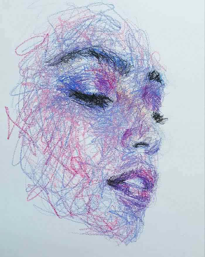 Sketch portrait artist draws amazing portraits entirely by scribbling