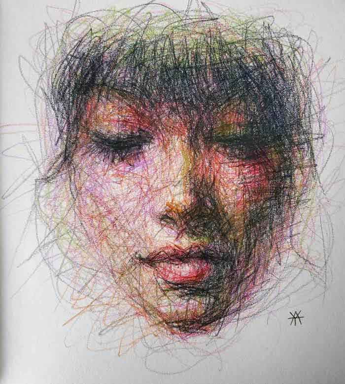 The Artist Draws Amazing Portraits Entirely By Scribbling - Trendy Art Ideas