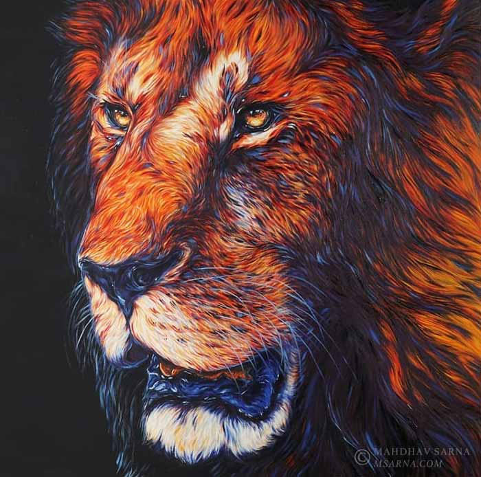 Male lion painting by Artist Mahdhav Sarna