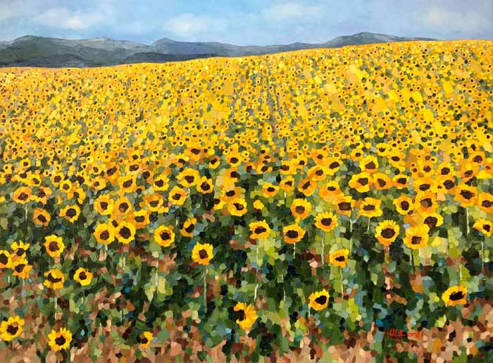 Beautiful sunflower field painting
