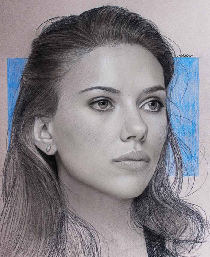 Realistic portrait drawing Scarlett Johansson 
