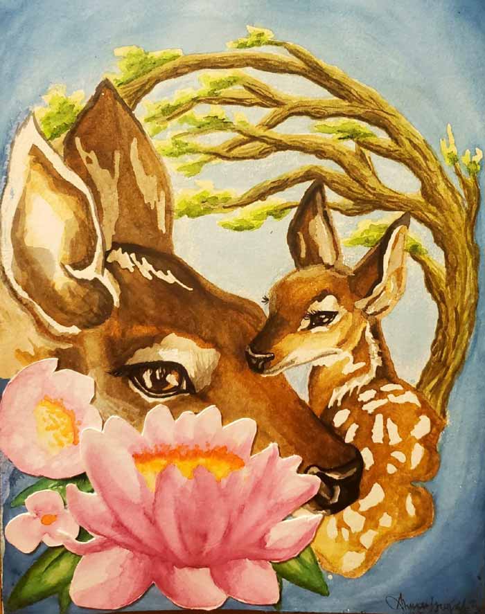 Deer watercolor painting