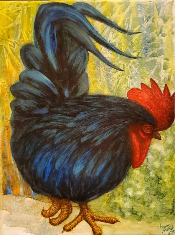 Rooster painting Artist Alyssa Lowiec