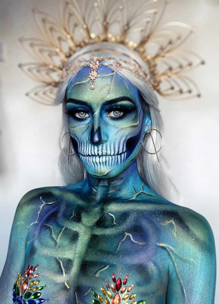 the goddess of the sea body painting art by Emma Riley