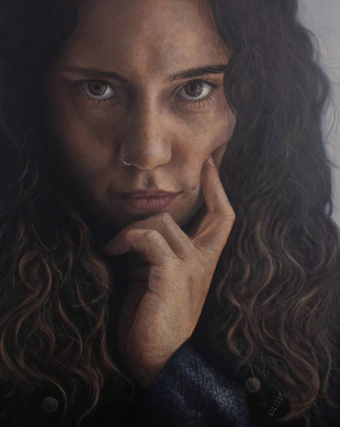 Beautiful woman painting female portrait hyper realism by Ruben Contreras