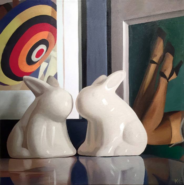 Bunnies oil on canvas by Kate Geiger