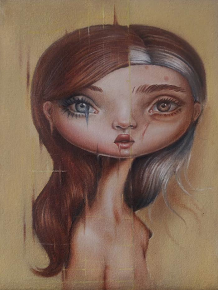Glitch big eyed girl painting by Gokcen Yuksek