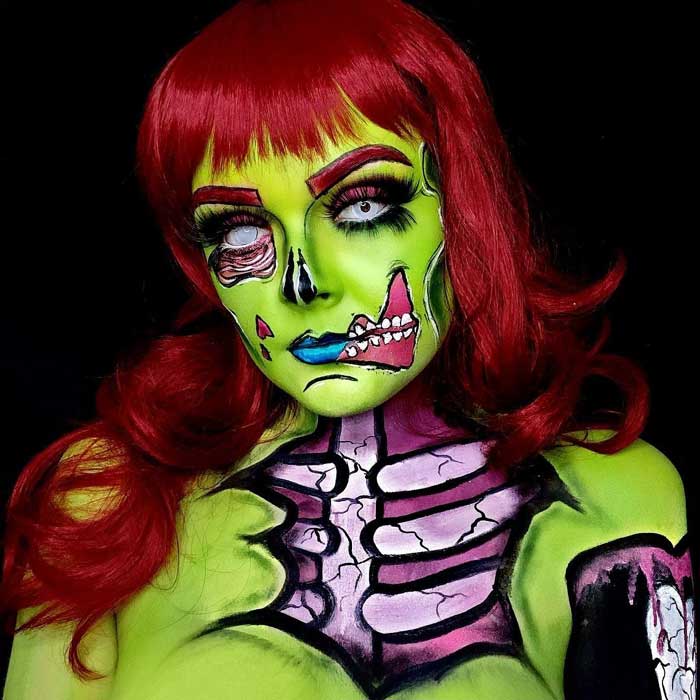 Makeup artist transforms herself into halloween pop zombie