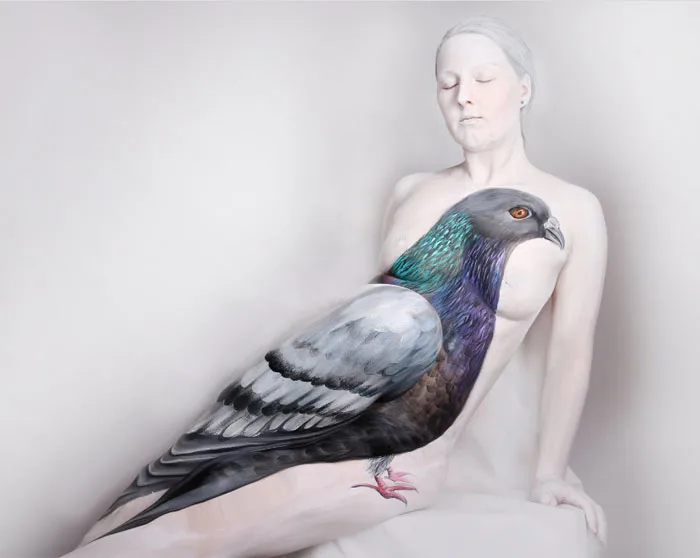 Amazing Pigeon Body Painting and Photo Gesine Marwedel