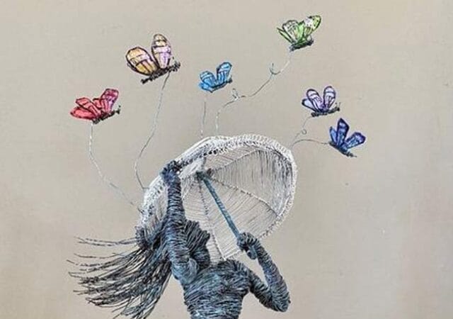 All a Flutter figurative wire sculpture by Annie Glass