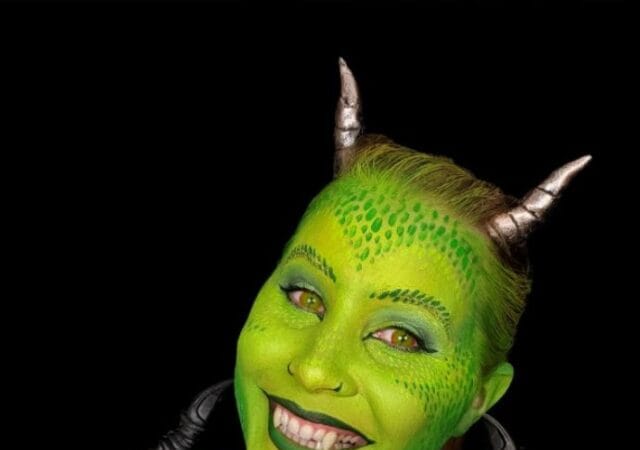 Beautiful green dragon badass body paint by Kim Witte