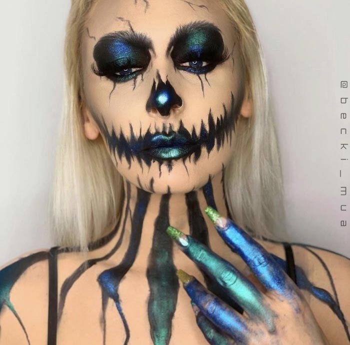 Makeup Artist Transforms Face Into Sexy skeleton