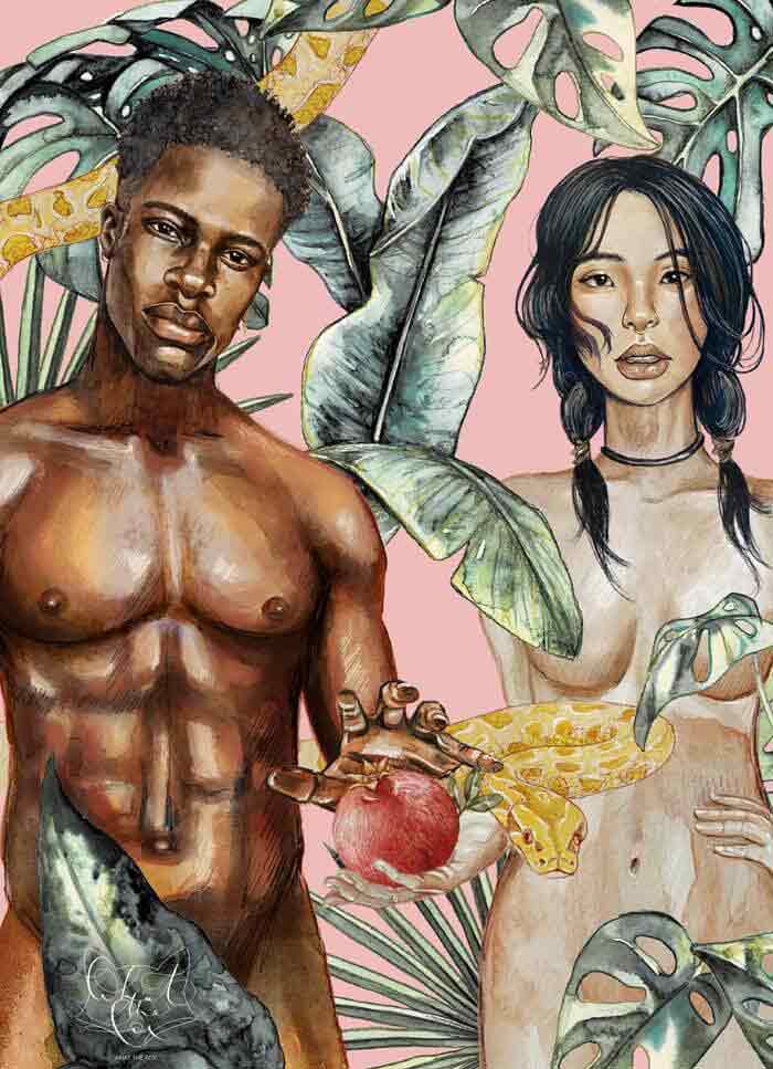 Adam Eve Painting by Tiffi Jung