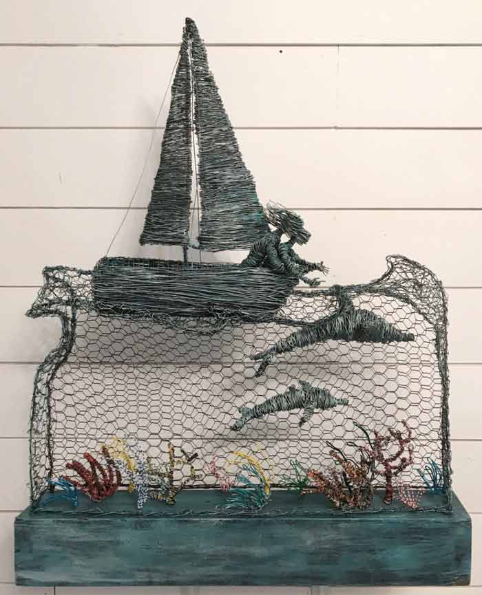 Dolphins wire sculpture by Annie Glass