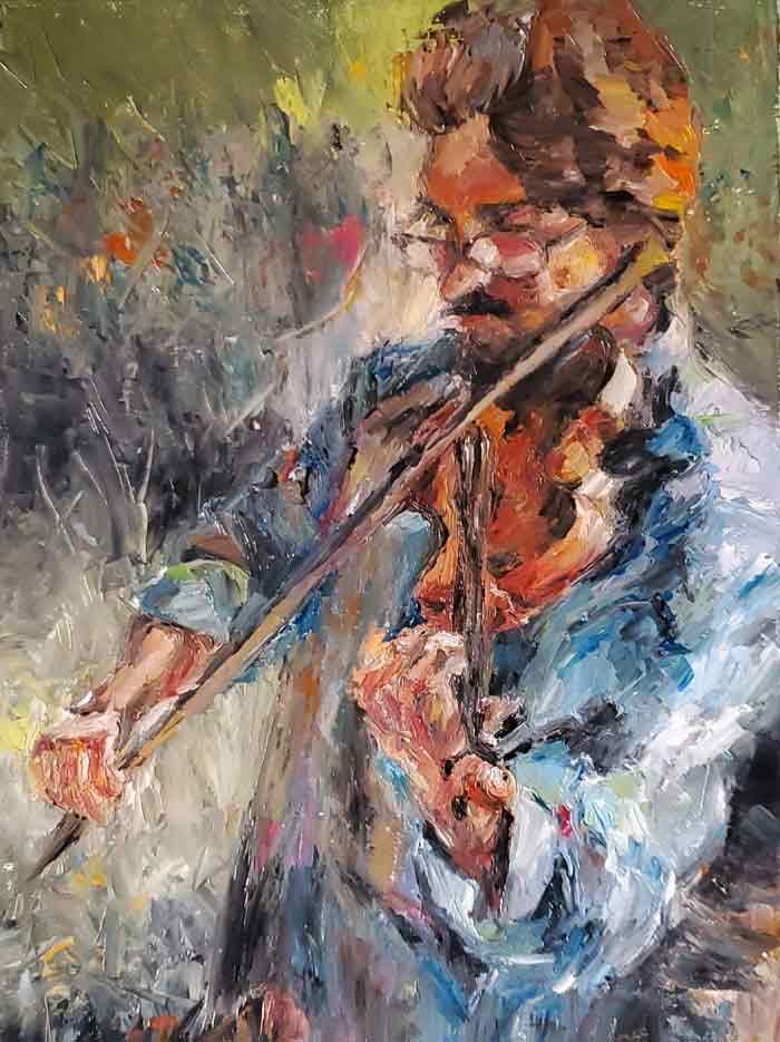 Violinist Oil on canvas by Sarah Yeung