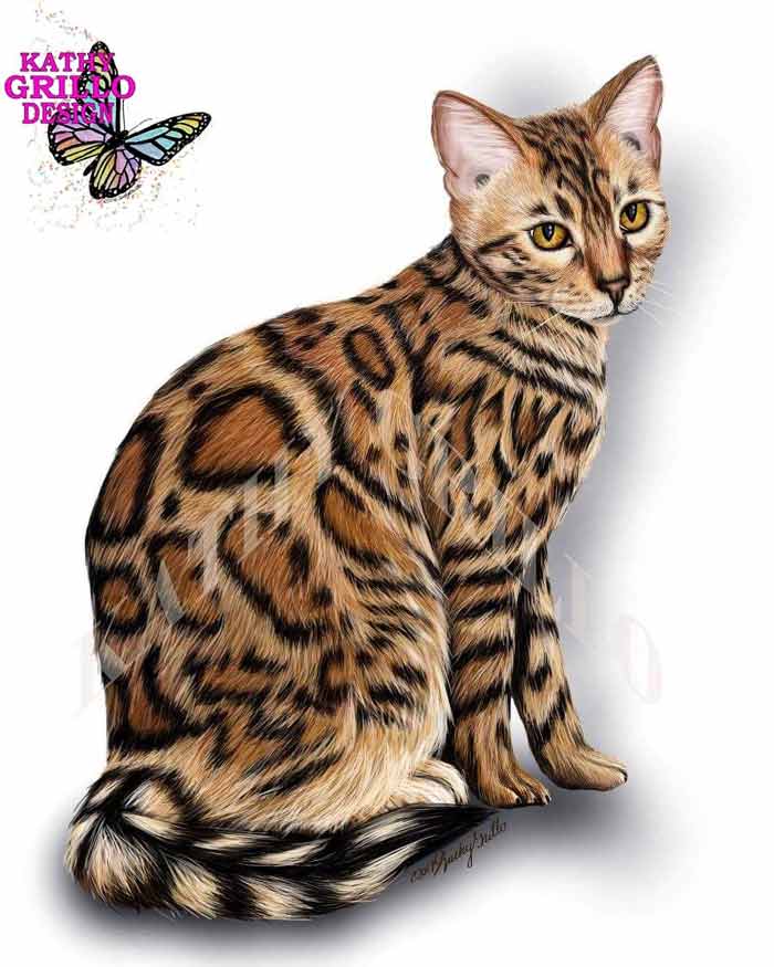 Bengal cat digital painting by Kathy Grillo