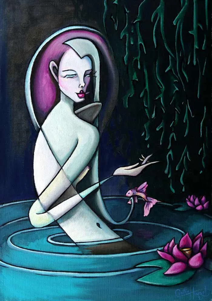 Lady in moonlight painting