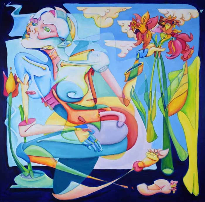 Woman with flowers painting