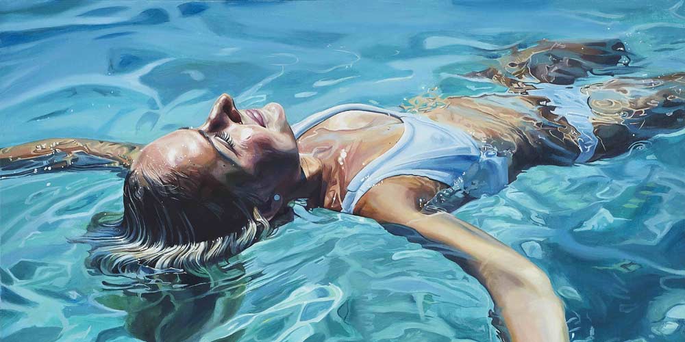 women submerged in water painting
