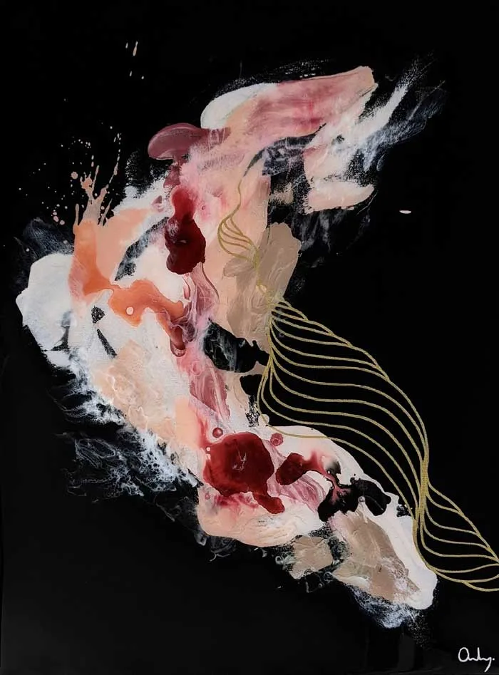 abstract fluid painting on black canvas
