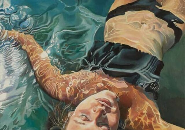 painting of girl swimming underwate