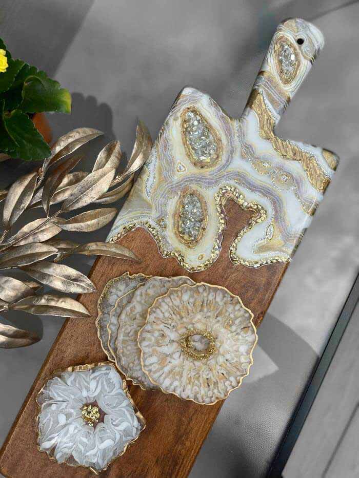 Gold and Silver Charcuterie Board resin art by KunstWork Creations