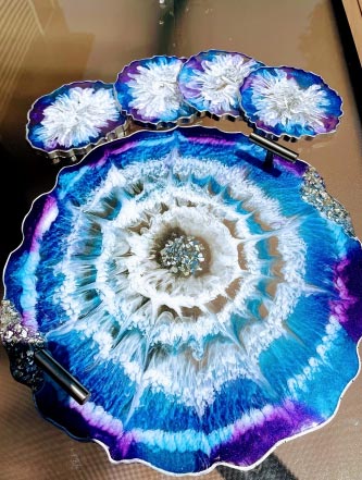 Purple and Blue Tray w - Coasters KunstWork Creations