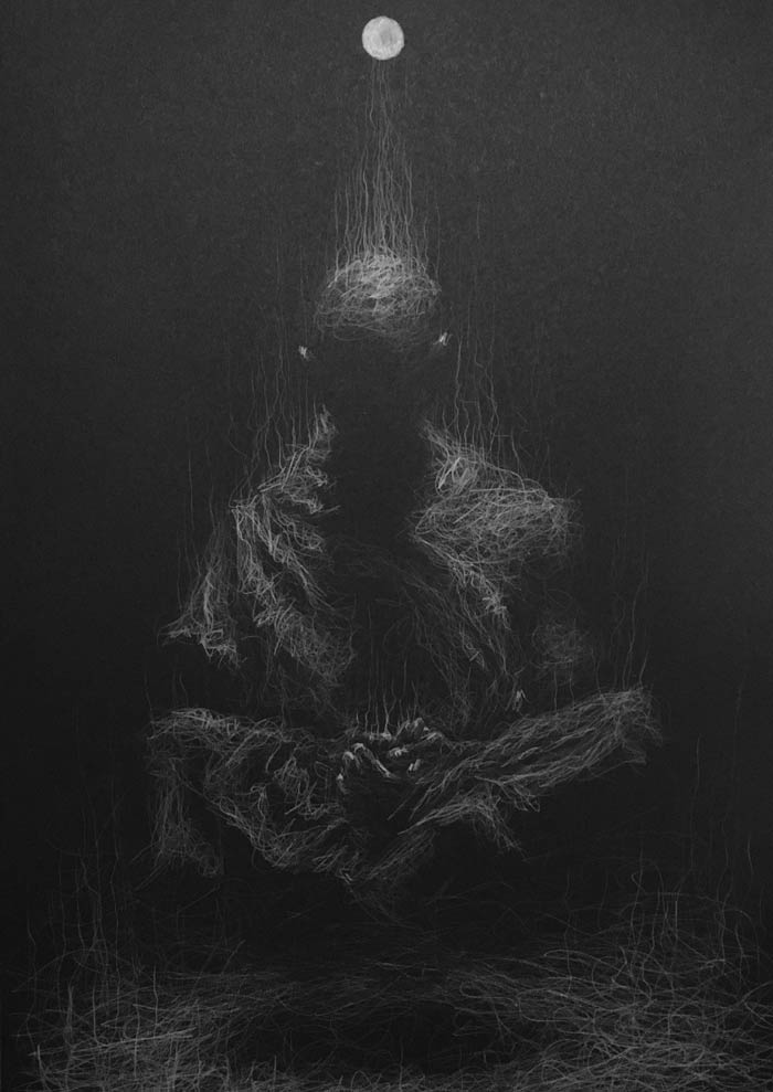 The absence of thought white pencil drawing by Daniel Meikle
