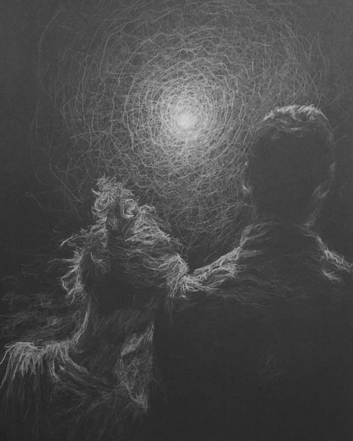 Time ending white pencil drawing by Daniel Meikle