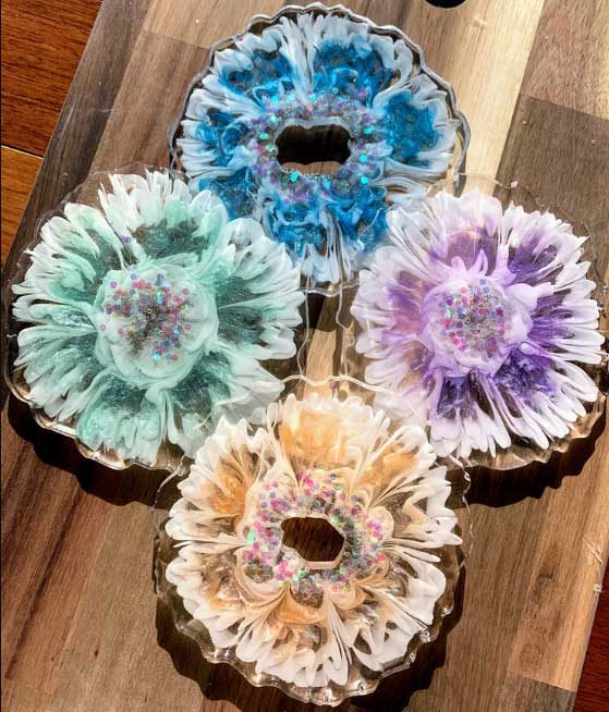 Wispy Flower Coasters resin art by KunstWork Creations