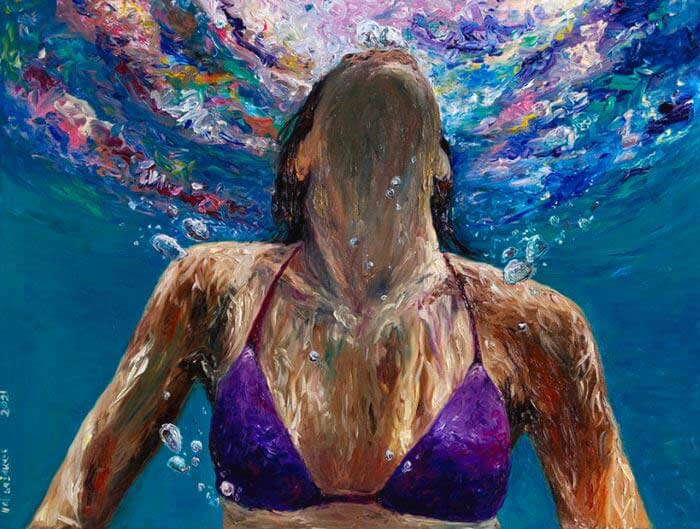 Woman underwater painting by Hafsa Idrees