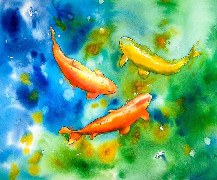 Watercolor Koi fish painting by Maria Raczynska