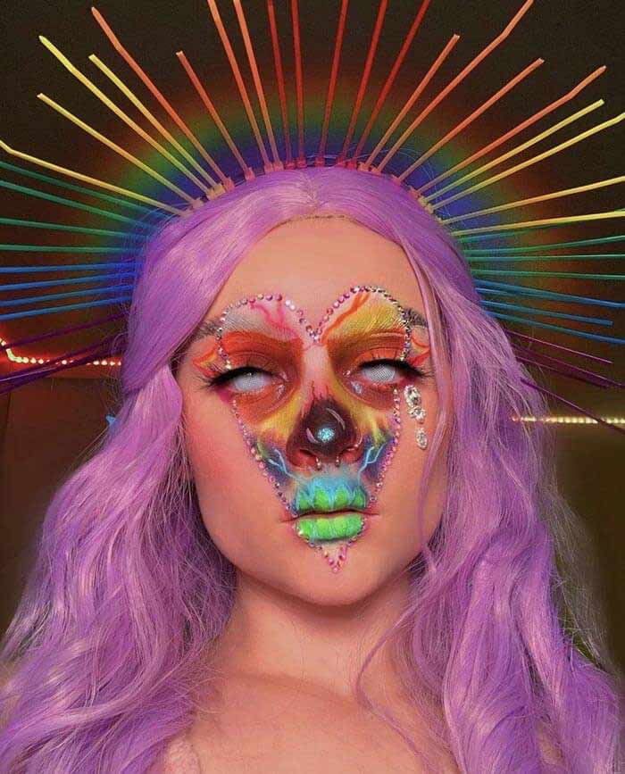 Rainbow skull makeup look Glamflowerx
