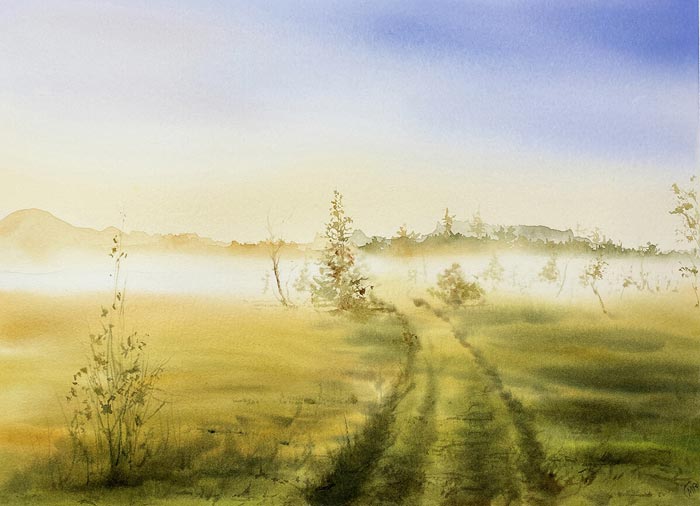 landscape painting in watercolor by Maria Raczynska