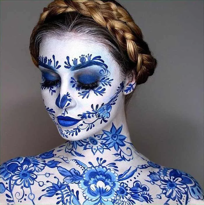 Dutch delft design body painting by Paige Marie